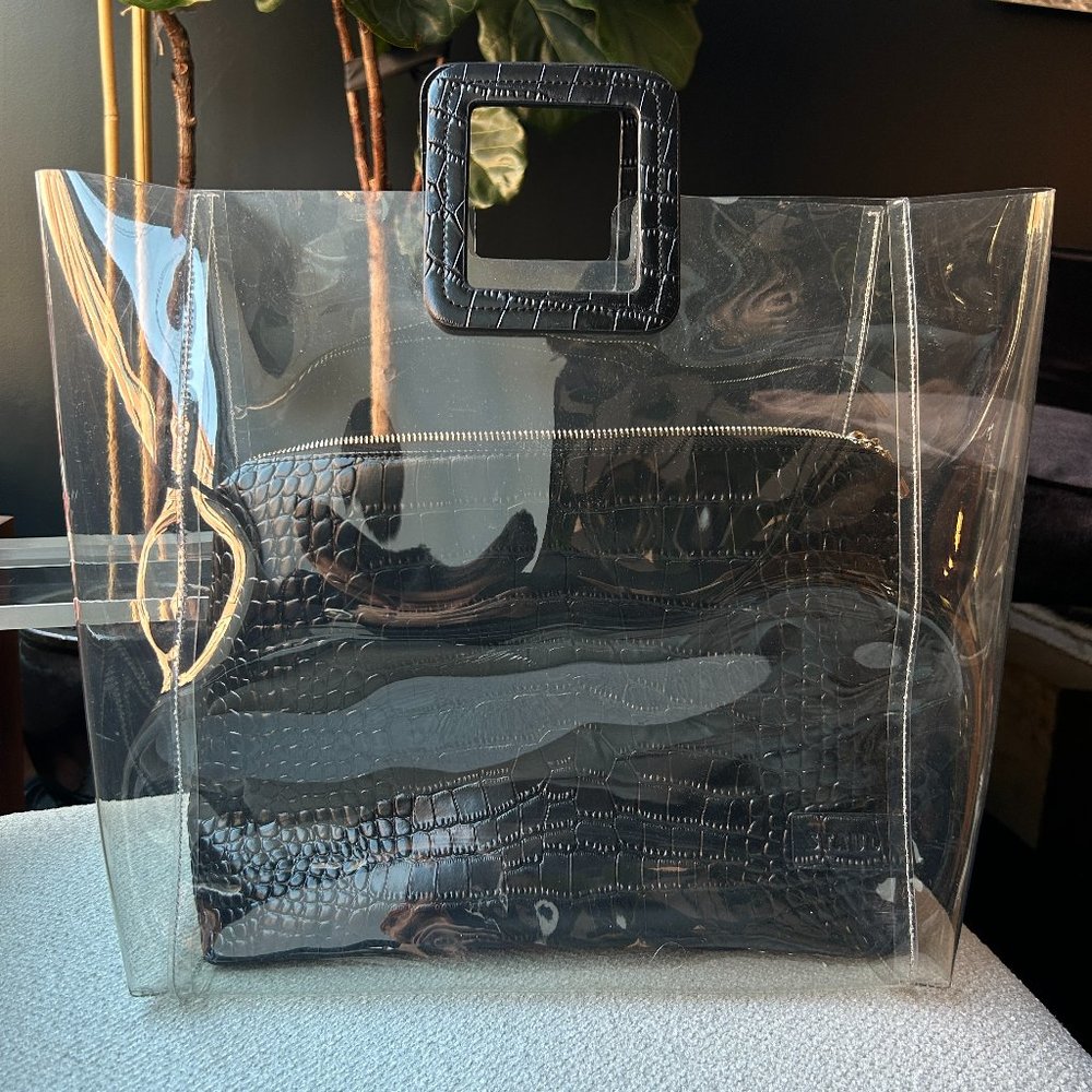 Staud Shirley Transparent Black Croc bag